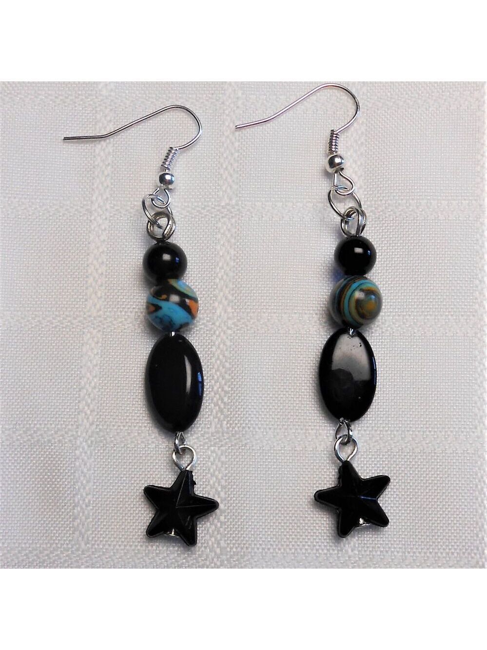 No 5 Handmade earrings with acrylic stars charms and polished stones